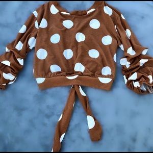 Camel Colored shirt with white polka dots